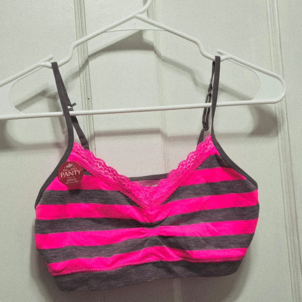 Gilligan & O'Malley Neon Pink and Gray Striped Bralette